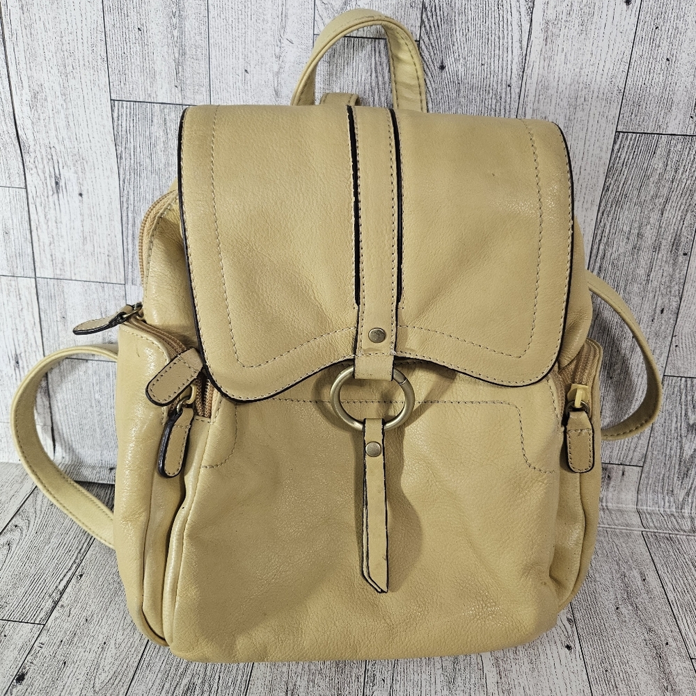 Vintage 90s Wilsons Leather Mini Backpack Yellow Gold Circle Pockets